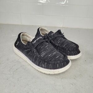 Hey Dude WALLY YOUTH Stretch Black Round Toe Slip On Casual Shoe Size Y2/L3